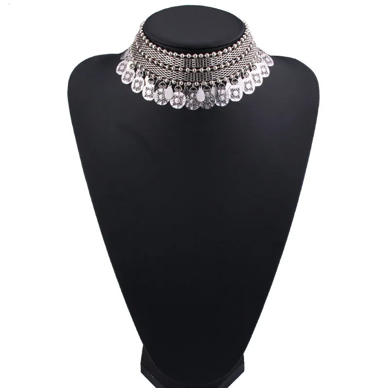 HYSECMAO Vintage Boho Coin Necklace for Women African Statement TibetanTassel Necklaces & Pendants Bohemian Maxi Jewelry Women Silver