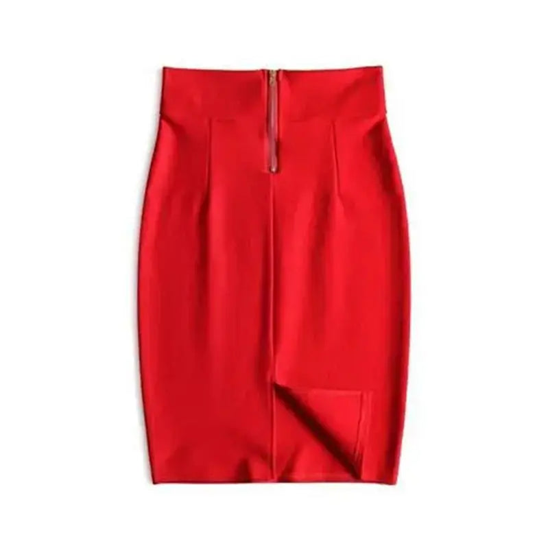 Faldas Mujer Moda 2022 Fashion High Waist Black Bodycon Skirts Midi Zipper Elastic Korean Elegant Sexy Y2k Office Pencil Skirt Red One Size