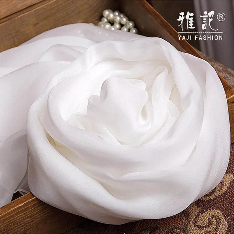 100% silk scarf Women White Solid Color Luxury Brand Pure Real silk Scarf Ladies silk Scarf female Autumn Winter Spring Summer