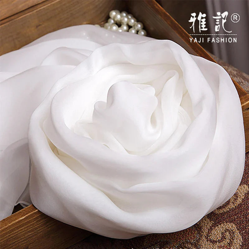 100% silk scarf Women White Solid Color Luxury Brand Pure Real silk Scarf Ladies silk Scarf female Autumn Winter Spring Summer