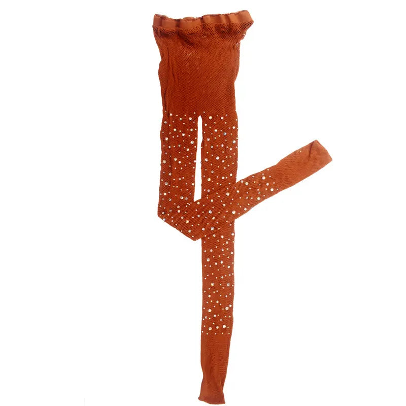 Sexy Women Mesh Pantyhose Ladies Rhinestone Glitter Tights Diamonds Crystal Tights Thin Kingsize Fishnet Stockings Carmel L-XXXL