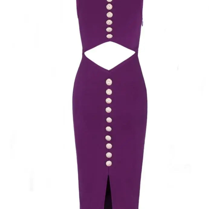 Wholesale Sexy V Neck Cut Out Black Purple Knee Length Women Summer Bandage Dress 2021 Fashion Evening Party Dress Vestido