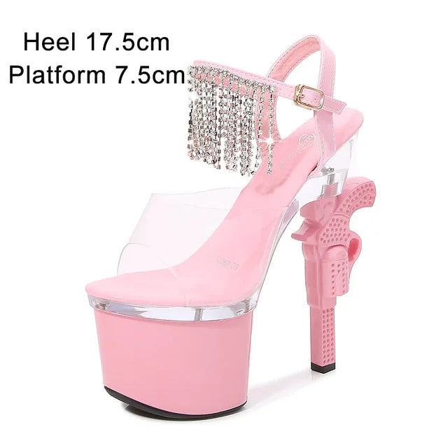 Fashion Super High Heels 17cm Women Shoes Platform Sandals Pistol Heel Red Wedding Shoes Female Model Show Sandal