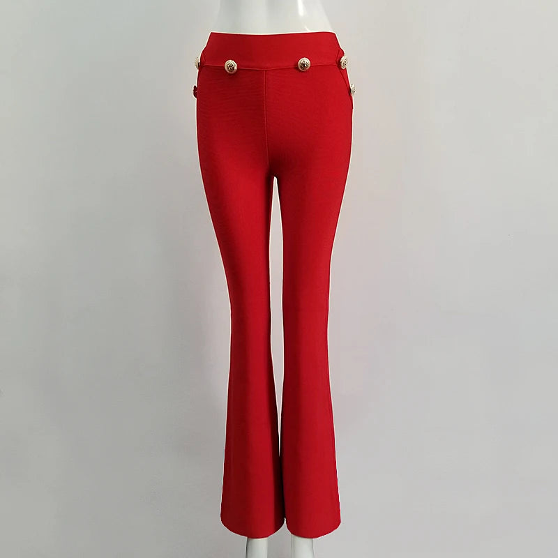Celebrity Black White Red Rayon Bandage Flare Pants Fashion Bodycon Pant Red