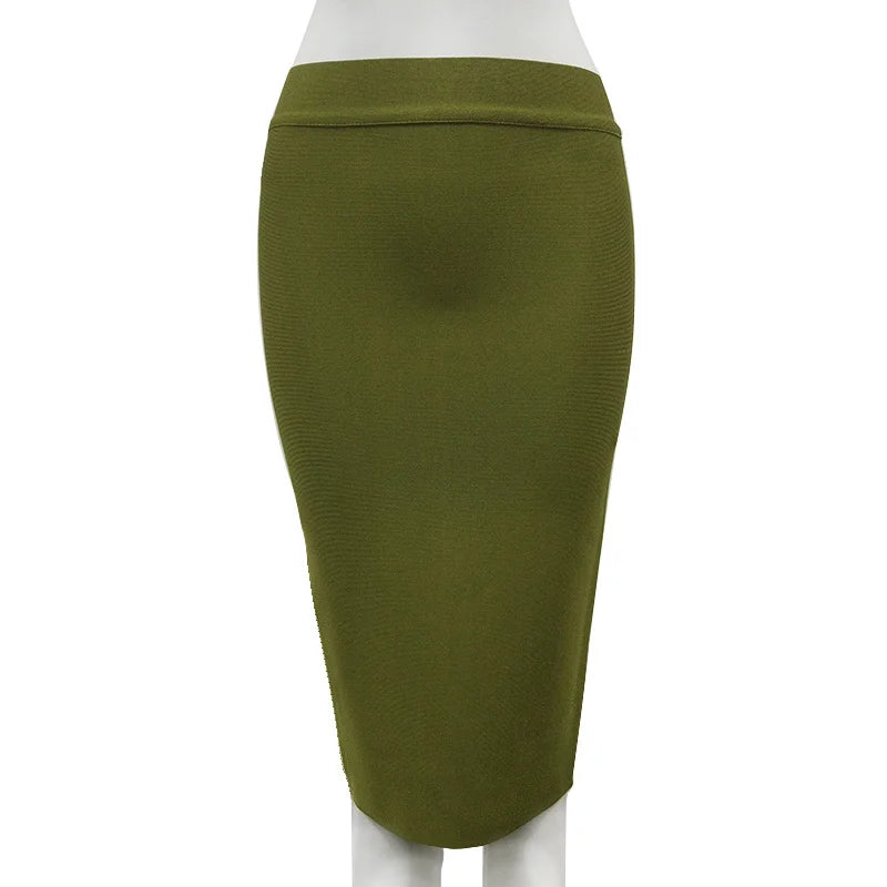 16 Colors Tight Pink Green Black Rayon Knee Length Bandage Skirt Night Club Party Skirt