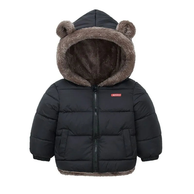 Cashmere Children Coat Autumn Winter Thicken Jacket Boys Girls Solid Color Hooded Jackets Kids Parka Outerwear 2-6 Years Black