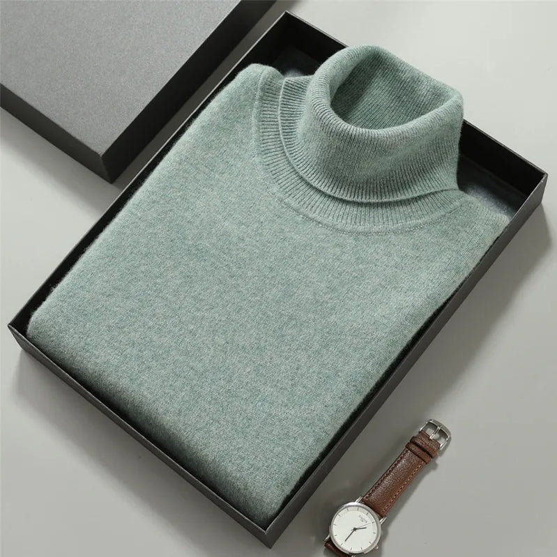 100% Cashmere Turtleneck Men Pullovers Autumn Winter Soft Light Warm Rolled Neck Jumper Jersey Pull Homme Knitted Sweater as show