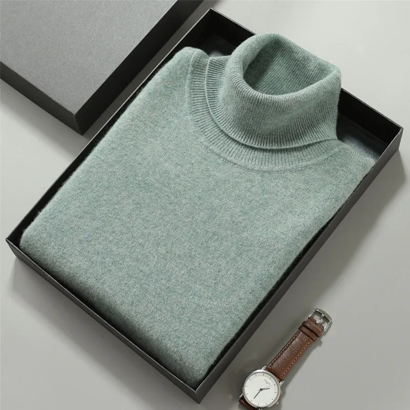 100% Cashmere Turtleneck Men Pullovers Autumn Winter Soft Light Warm Rolled Neck Jumper Jersey Pull Homme Knitted Sweater as show