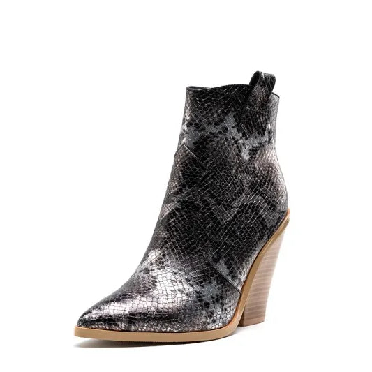 MStacchi Gold Snake Print Ankle Boots For Women Wedge High Heels Boots Woman Runway Design Chunky Heels Botas Mujer Western boot