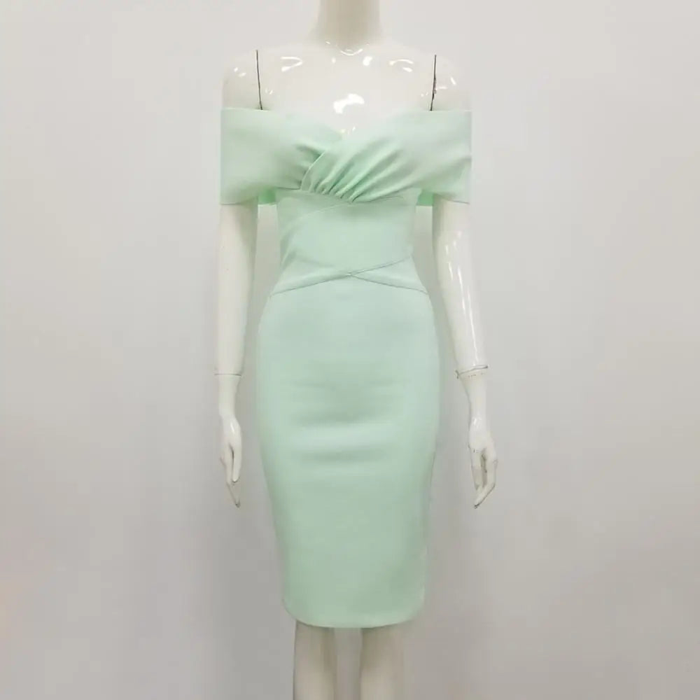 Free Shipping Arrival Sexy Off Shoulder Mint Green Women Summer Bandage Dress 2019 Designer Fashion Party Dress Club Vestido