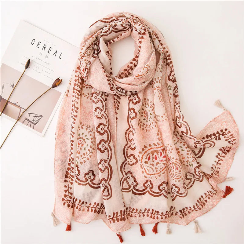 2023 Fashion Paisley Abstract Floral Tassel Viscose Shawl Scarf Lady High Quality Wrap Thin Pashmina Stole Muslim Hijab 180*90Cm 15