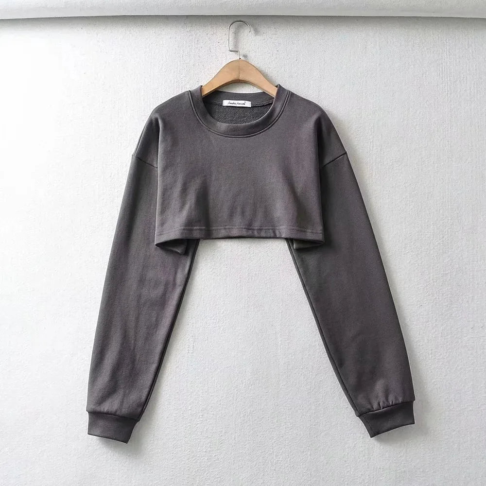 Womens Casual Tracksuits 2 Piece Set Spring Crop Sweatshirt + Sporting Shorts Sweat Set Ladies Two Piece Outfit Solid Color Suit as shown 1