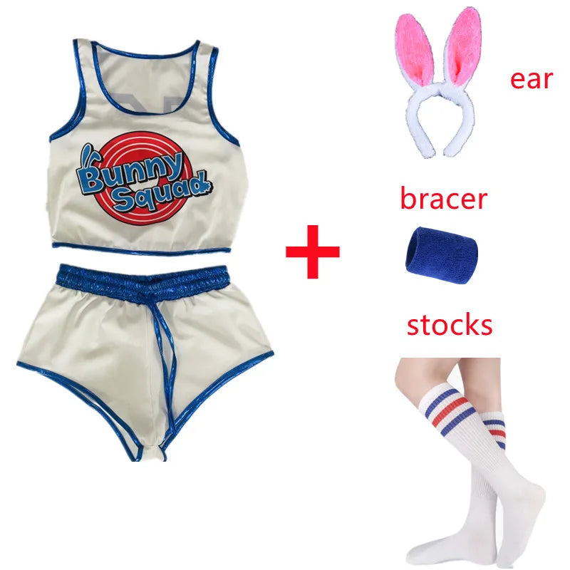 Space Lola Bunny Rabbit Cosplay Costume Rabbit Bunny Jam Costumes Women Girls Halloween Party Clothes Tops Shorts Outfit Set GRAY