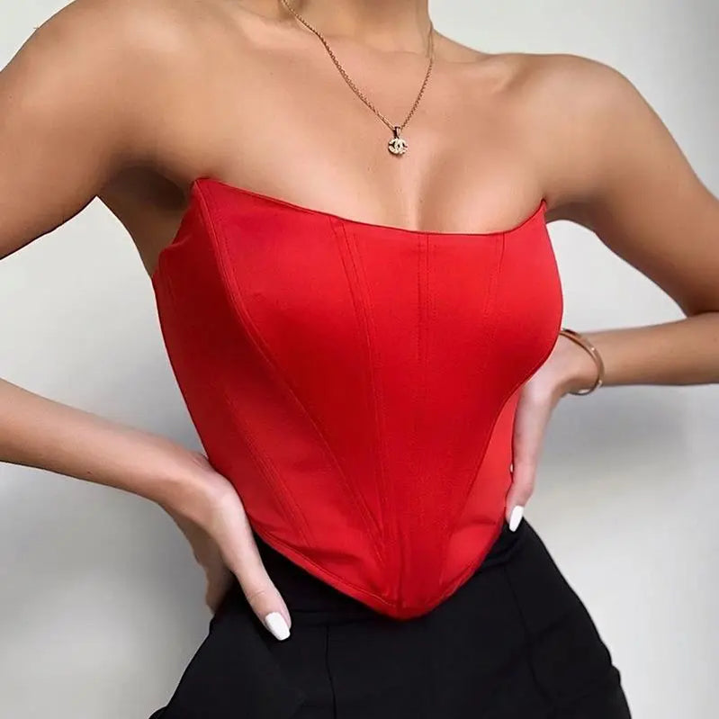 Sleeveless Off Shoulder Velvet Fashion Sexy Corset Crop Tops Vest Female Underwear Backless Bustier Top Solid Red