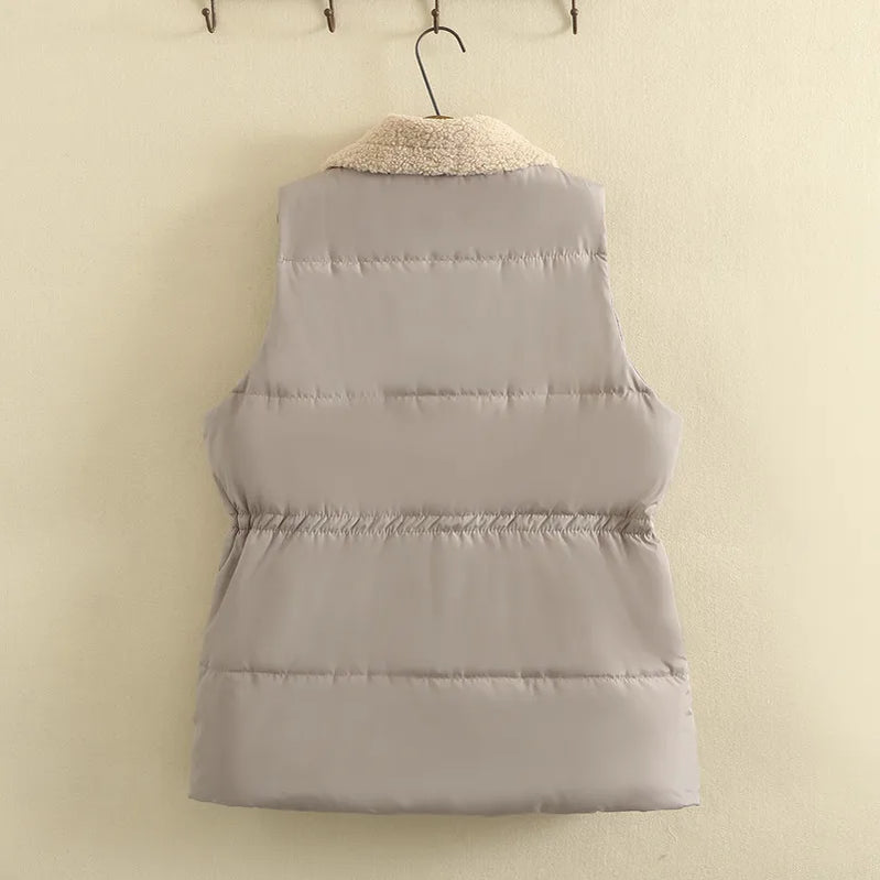 Plus Size Vest For Women 3XL-5XL Lapel Patchwork Sleeveless Jacket Zipper And Big Pocket Winter Vest Large Size Casual Coat Vest