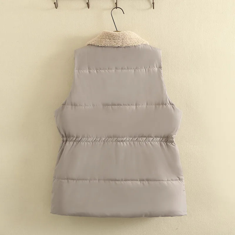 Plus Size Vest For Women 3XL-5XL Lapel Patchwork Sleeveless Jacket Zipper And Big Pocket Winter Vest Large Size Casual Coat Vest