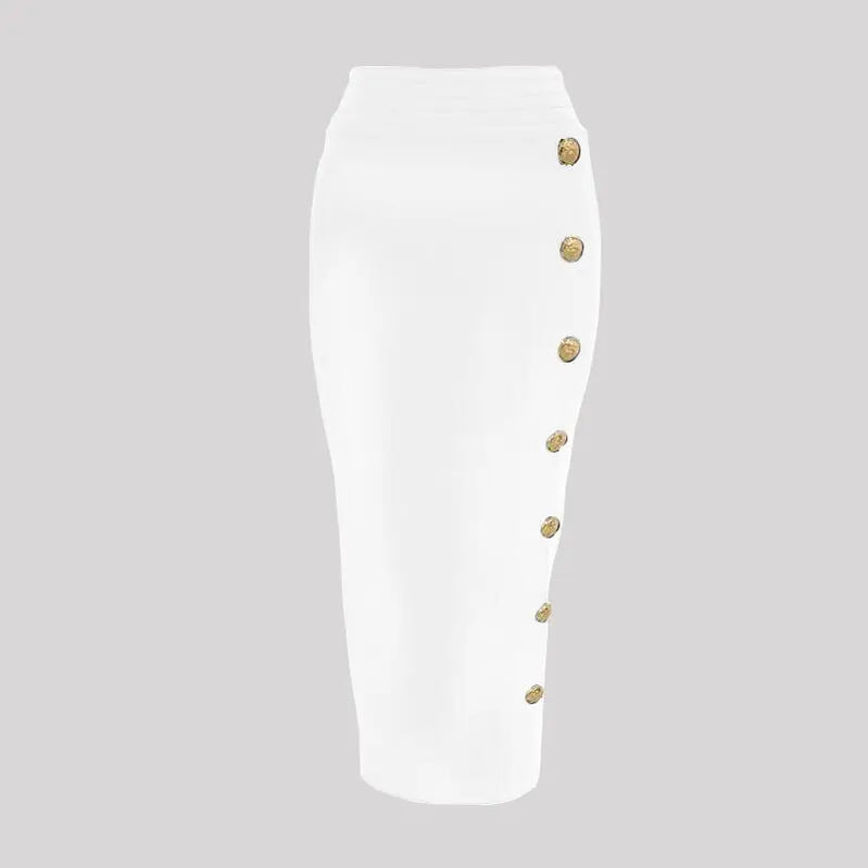 Arrival Women Button Black Blue Red Bodycon Bandage Skirt Designer High Waist High Street Party Club Pencil Skirt 75cm WHITE