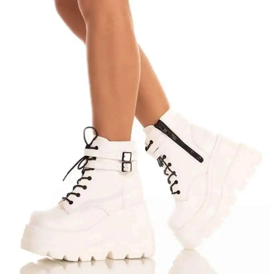 Platform Shoes Slanted Heel Colorful Hight-Top Buckle Casual Women's Shoes plus Size Women's Boots zapatos de mujer