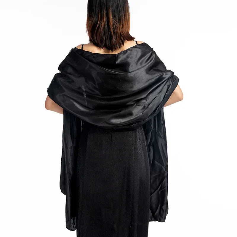 19 Colors New Arrival Women Evening Wraps Shawls 240*70cm Satin Long Formal Wedding Party Ladies Bolero 2 Size Can Choose black