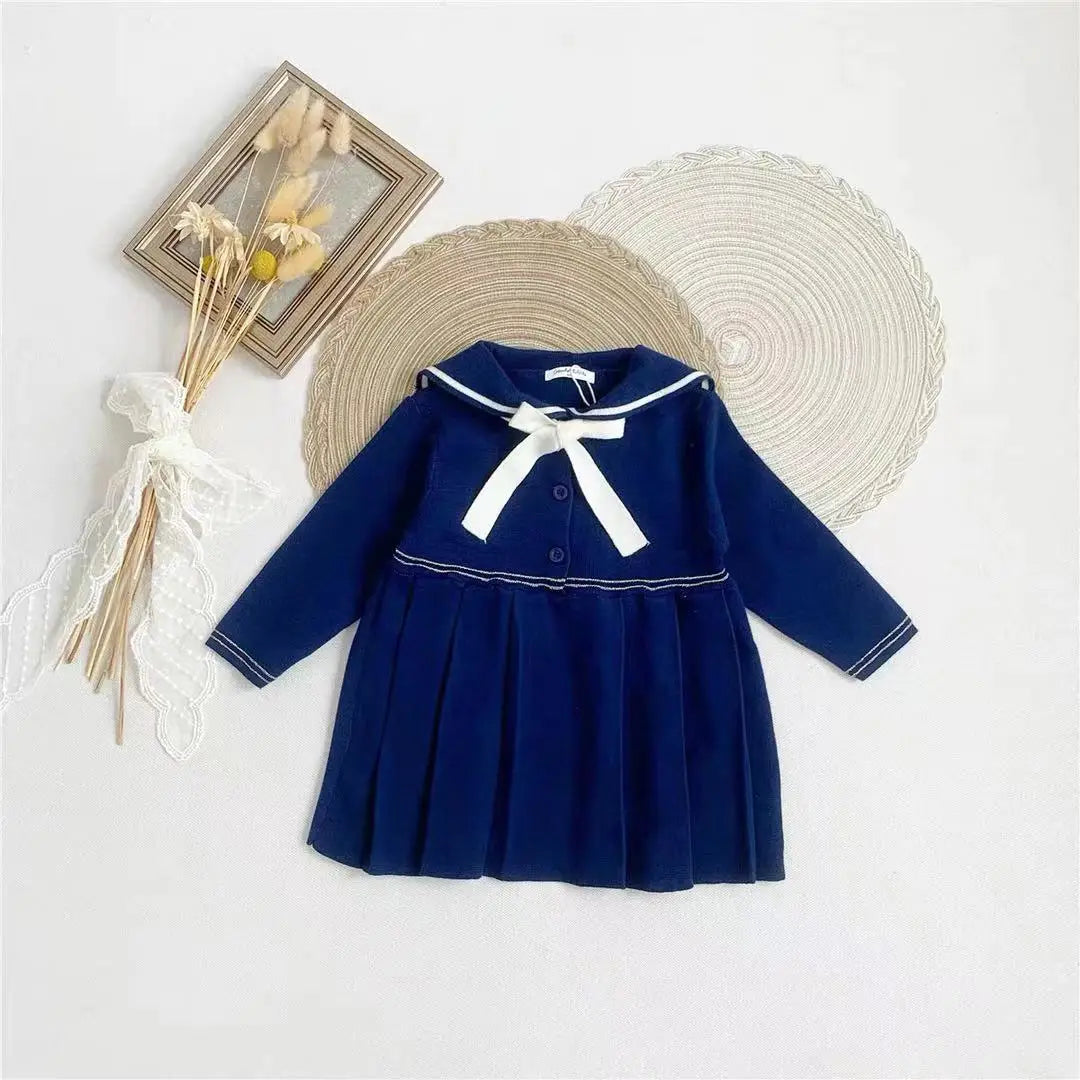 Autumn Winter Baby Girl Knitted Dress Japanese Navy Collar College Style Pleated Dress Kids Dresses for Girls Dress for Girls dress