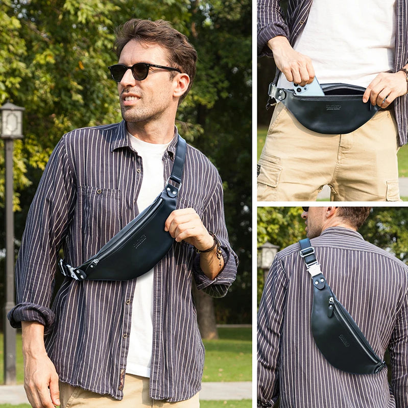 Men Waist Packs Leather Travel Fanny Pack For Male Multifunctional Waist Bag 6.7" phone Belt Bag Chest Bag