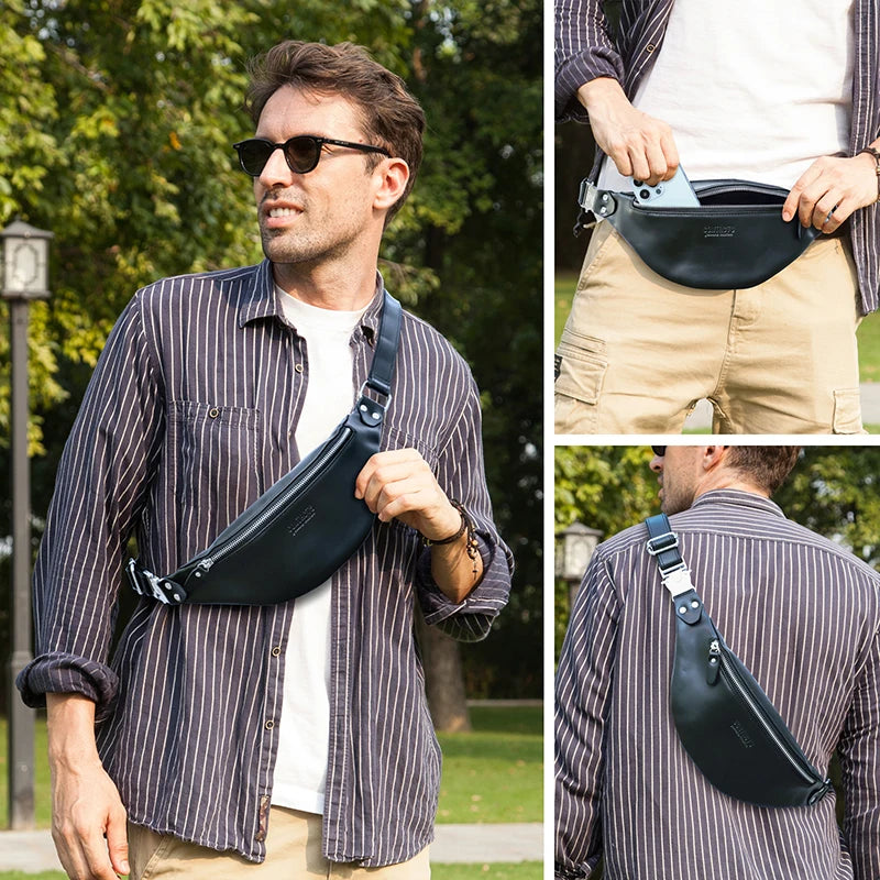 Men Waist Packs Leather Travel Fanny Pack For Male Multifunctional Waist Bag 6.7" phone Belt Bag Chest Bag