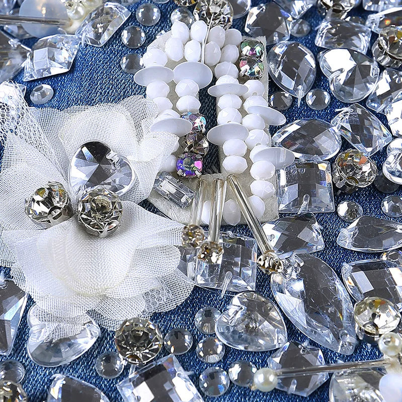 Bling Rhinestone Skinny Jeans Women Pencil Stretch Pants Luxury Diamond Handmade Beaded Elastic Denim Jeans Top Fashion