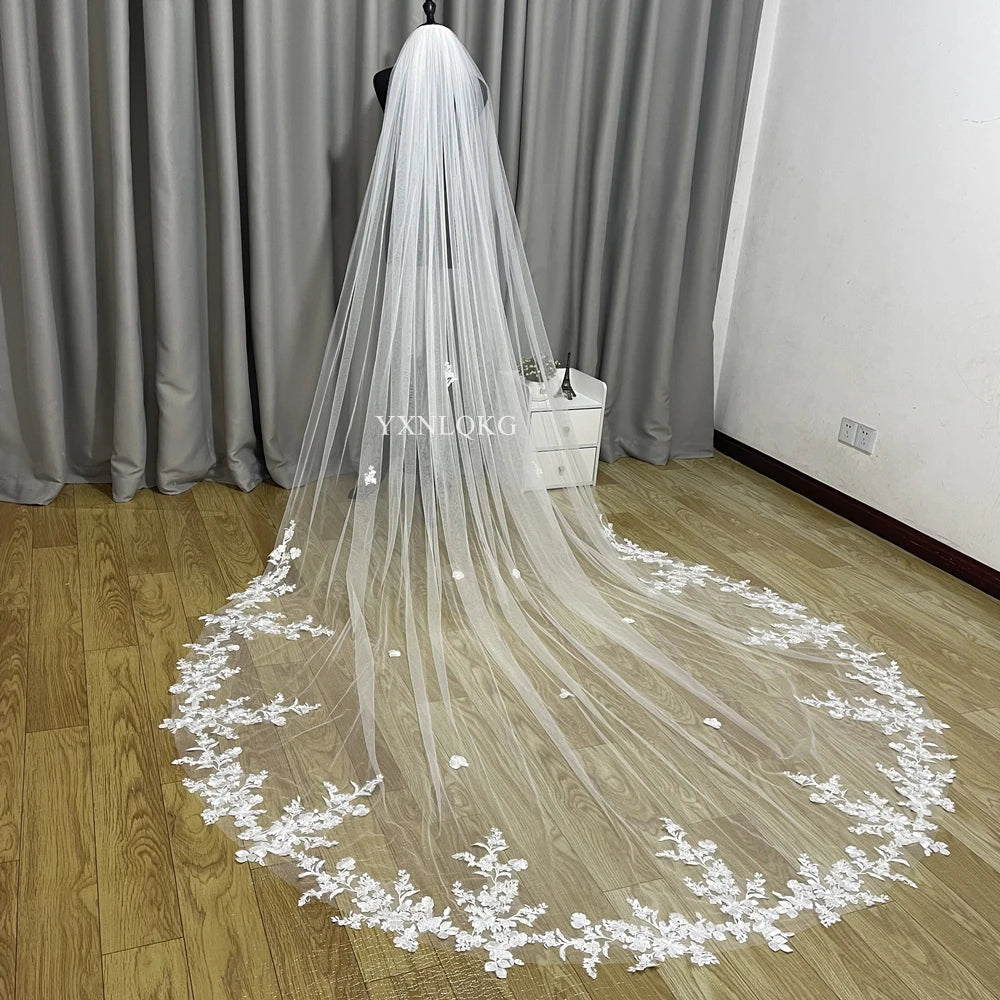3m Cathedral Wedding Bridal Veil Soft Lace Ivory white Veil with Comb Wedding accessories Veu Velo Noiva