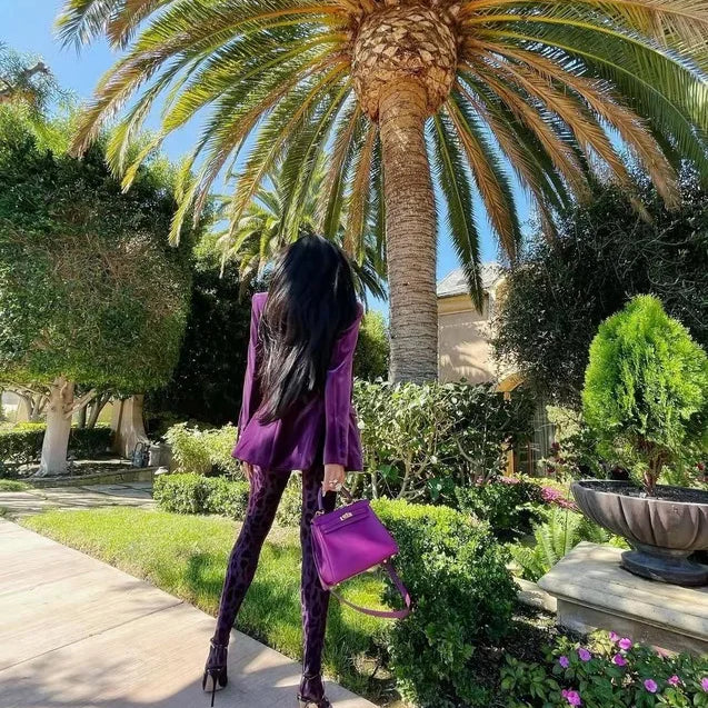 High Street Autumn New Purple Sexy Full Sleeves 2 Pieces Set Elegant Women Celebrity Party Fashion Wear