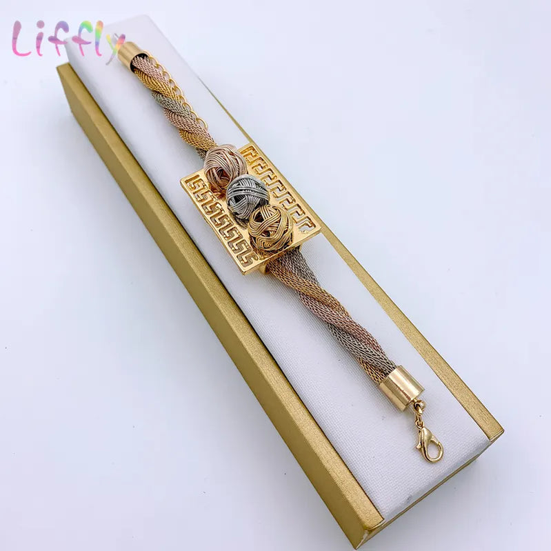 Liffly Fashion Indian Jewelry Sets African Jewelry Set Tassel Bridal Wedding Party Elegant Women Necklace Bracelet Earrings Ring