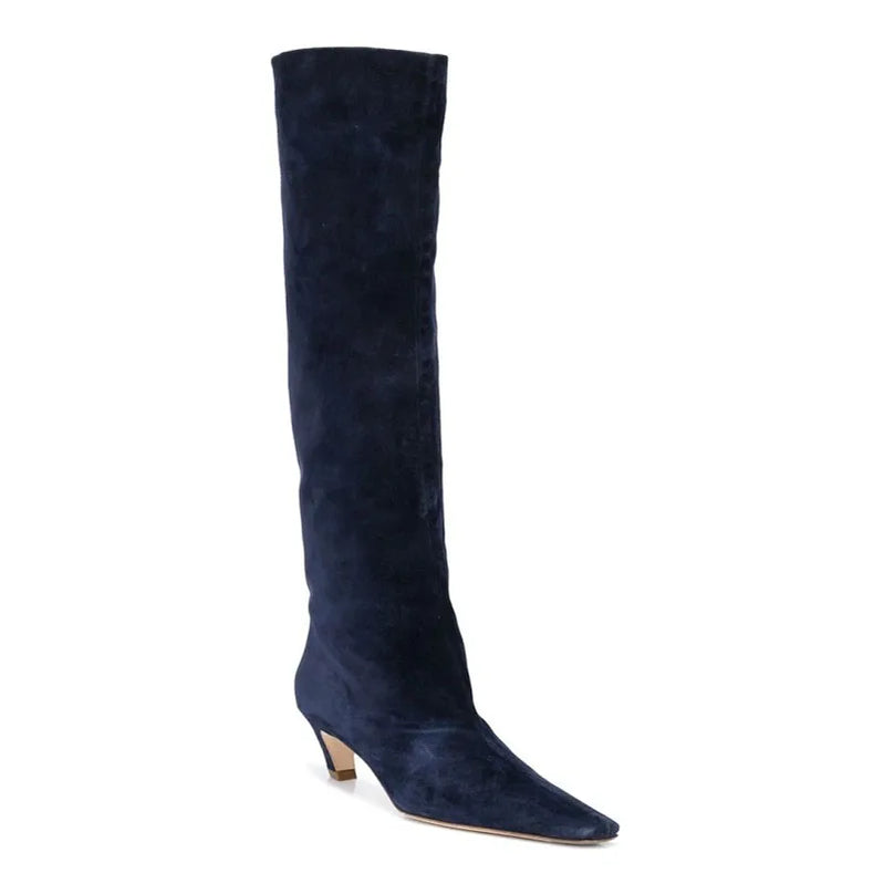 Big Size 34-43 Women's Shoes 2024 Autumn Winter Elastic boots Nubuck Flock Chelsea boots Tip Knee High Knight Long Boots RM5319-1 blue