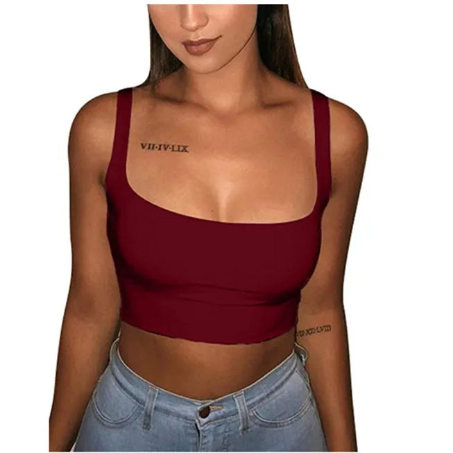 Solid Tank Top Female Strap Sleeveless Slash Neck Cropped Vest Sexy Women'S Summer Bralette Top White Black Red Casual Clothing Wine red
