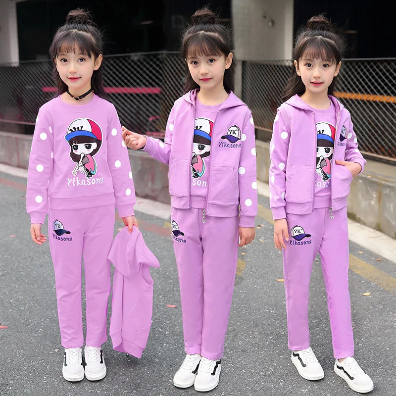 Fashion Girls Clothes Sets Autumn Winter Vest + Coat + Pants 3PCS Baby Kids Tracksuit Children’s Clothing Teen 5 6 8 10 12 years 3