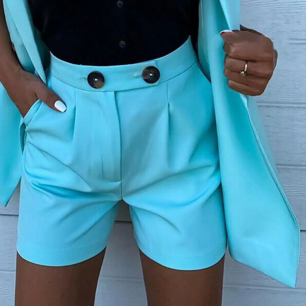 2pcs/Set Office Lady Outfits Solid Color Sleeveless Blazer Jacket Coat Wide Leg Shorts Pants Set Woman Summer Sexy Short Suits