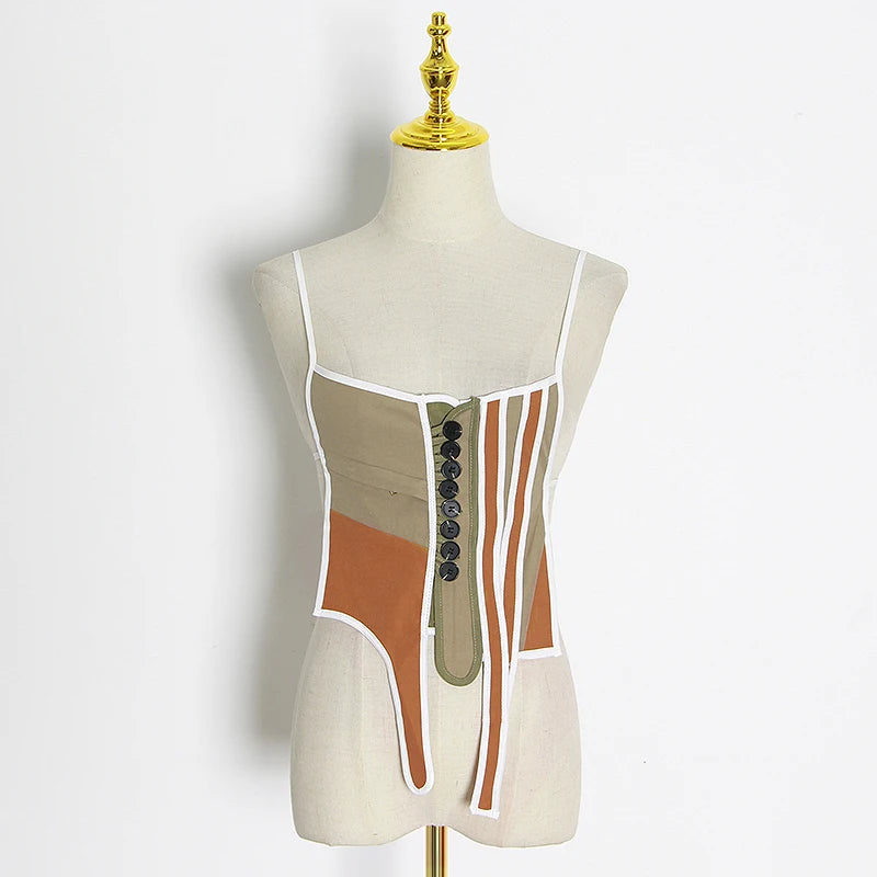 Casual Patchwork Hit Color Irregular Jacket Women Square Collar Lantern Long Sleeve Lace Up Female Coats