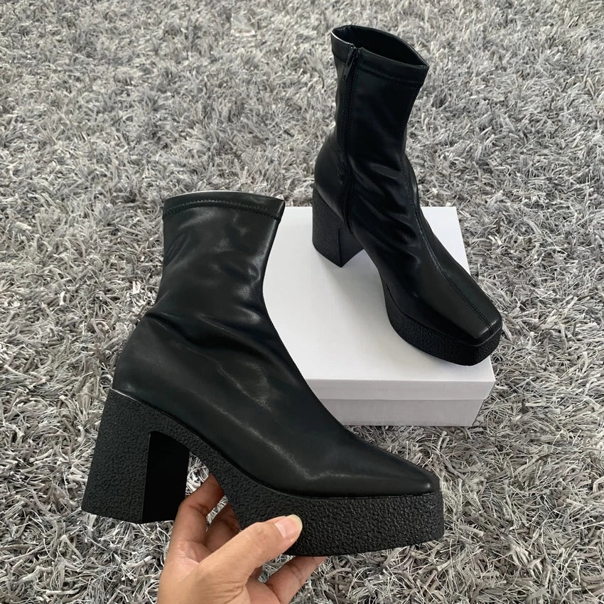 Ankle Boots Women Platform Boots Female Fashion Short Boot Black Chunky High Heel Women Shoes Big Size 42 FSTDX black-2
