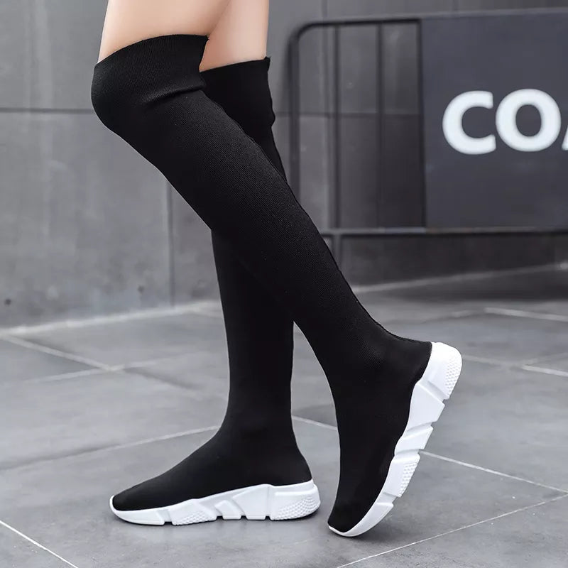 Women Boots Long Tube Socks Shoes Female Fashion Sexy Shoes for Women Over the Knee Boots For Women Sneakers Black White
