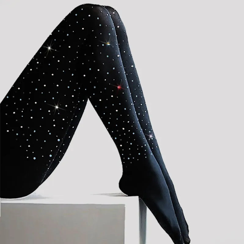 Sexy Women Plus Size Rhinestone Tights 100DEN Stretchy Bling Crystal AB Autumn Winter Diamond Thick Pantyhose