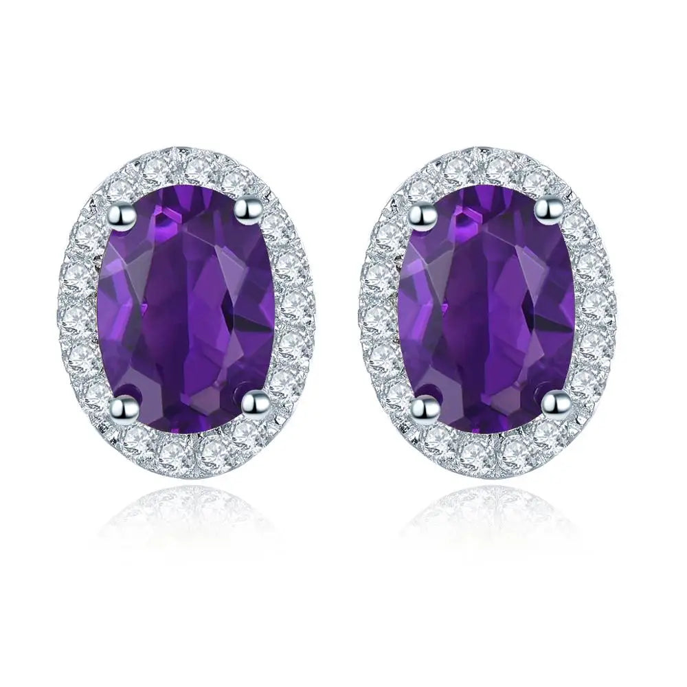 Hutang 2.06ct Genuine Rhodolite Garnet 925 Silver Stud Earrings Solid 925 Sterling Silver Fine Elegant Jewelry for Women Amethyst