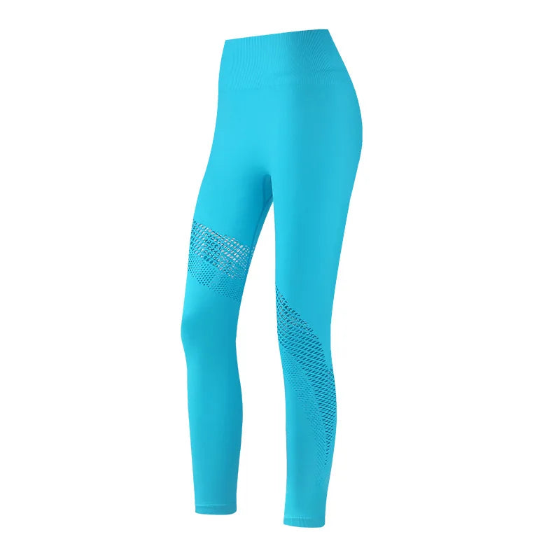 Seamless Yoga Set Sport Outfits Women 2pcs Two Piece Hollow Long Sleeve Crop top Leggings Workout Wear Gym Suit Fitness Sets Blue Leggings