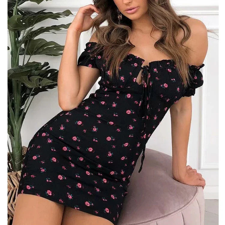 Hirigin Floral Wrap Women Dress Ladies Off Shoulder Tie Up Front OL Slash Neck Printed Ruffle Pencil Dresses Fashion Vestido