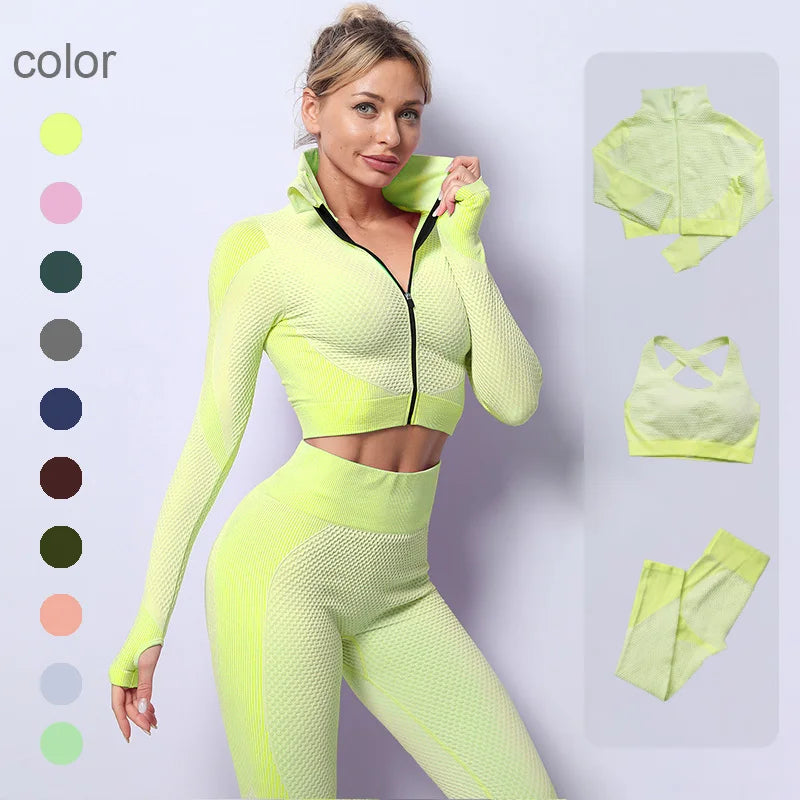 Seamless Women Yoga Sets Female Sport Gym Suits Wear Running Clothes Women Fitness Sport Yoga Suit Long Sleeve Yoga Clothing