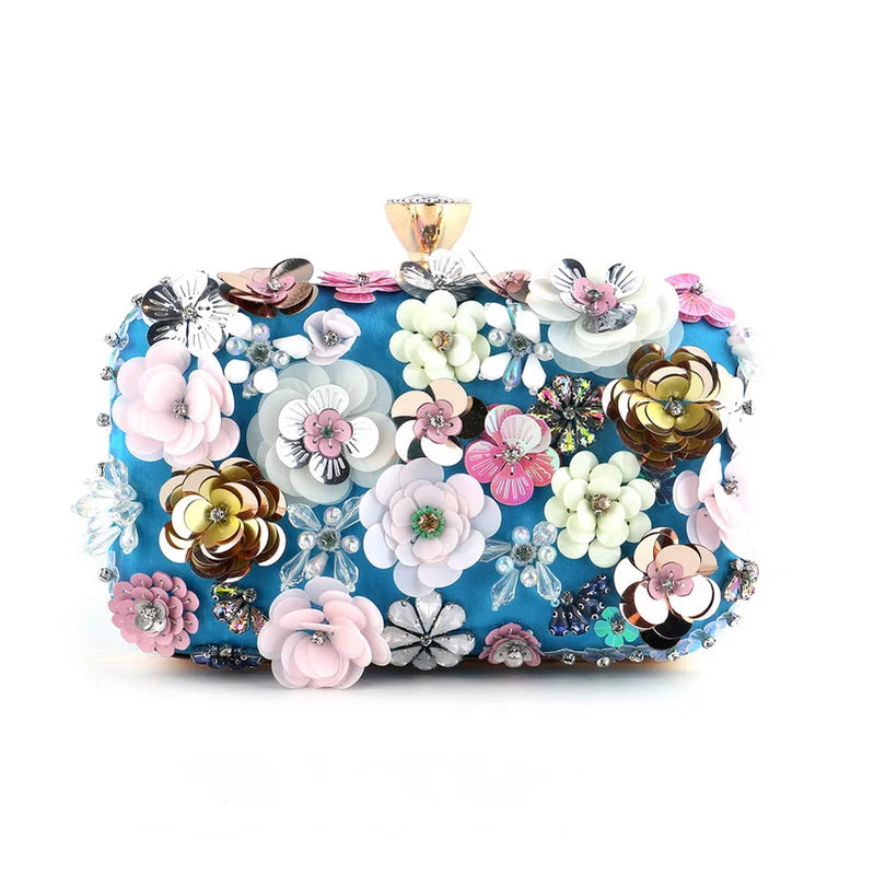 Flower Candy Color Women Evening Bags Wedding Party Event Clutch Diamonds Metal Rhinestones Handbags Beading Purse Diamonds Bag YM1989blue Mini(Max Length<20cm)