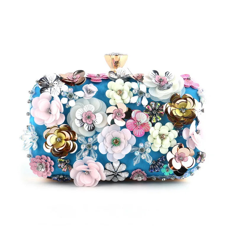 Flower Candy Color Women Evening Bags Wedding Party Event Clutch Diamonds Metal Rhinestones Handbags Beading Purse Diamonds Bag YM1989blue Mini(Max Length<20cm)