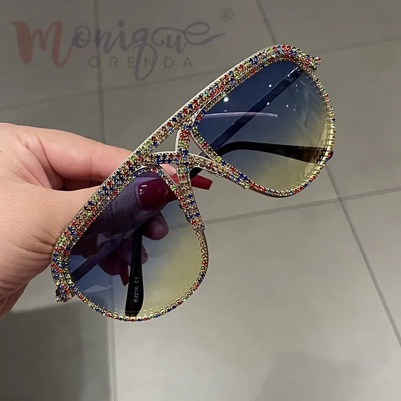 Sunglasses Women 2023 Rhinestone Oversized Sun Glasses Men Luxury Designer Eyeglasses Oculos De Sol Feminino Blue yellow Other