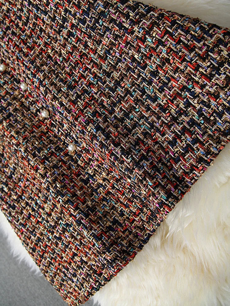 Women's Fashion Autumn Winter 2 Piece Dress Set Female Party Outfits Black Sweater Top and Long Tweed Woolen Skirt Suit Twinset