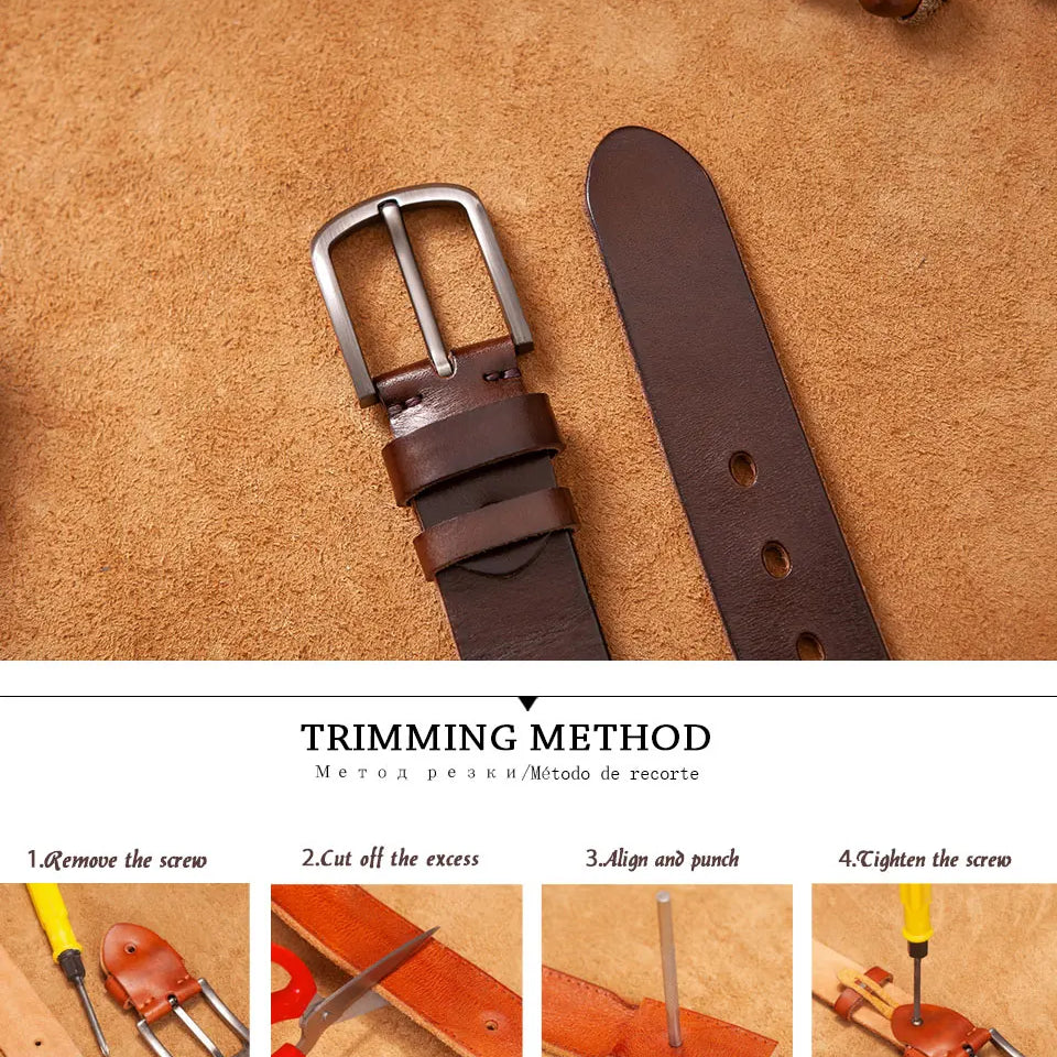 Top Cow genuine leather belts for men luxury designer high quality fashion style vintage brown cowboy male belt