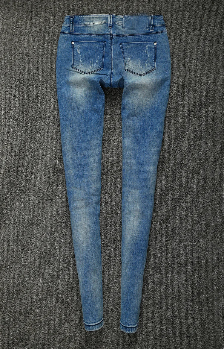 Bling Rhinestone Skinny Jeans Women Pencil Stretch Pants Luxury Diamond Handmade Beaded Elastic Denim Jeans Top Fashion