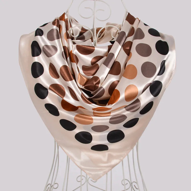 Ladies Green Coffee Square Scarves Printed Women Elegant Satin Large Silk Scarf Shawl 90*90cm Winter Neck Head Scarf khaki black dot