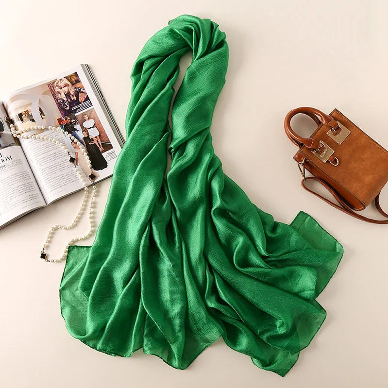 2023 Silk Scarves Women Luxury Brand Hijab Scarf Solid Foulard Femme Shawls Wraps Silk Bandana Head Scarf Hijab Beach Poncho Silk one 5